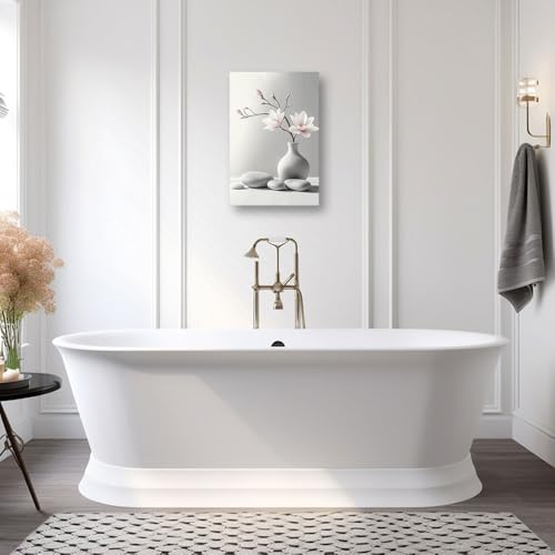 CCWACPP Zen Wall Art Magnolia Canvas Print Zen Stone Pictures Spa Painting Poster Meditation Spirit Bathroom Yoga Room Office Decor Framed (12.00" x 18.00") - size: 18"L x 12"W