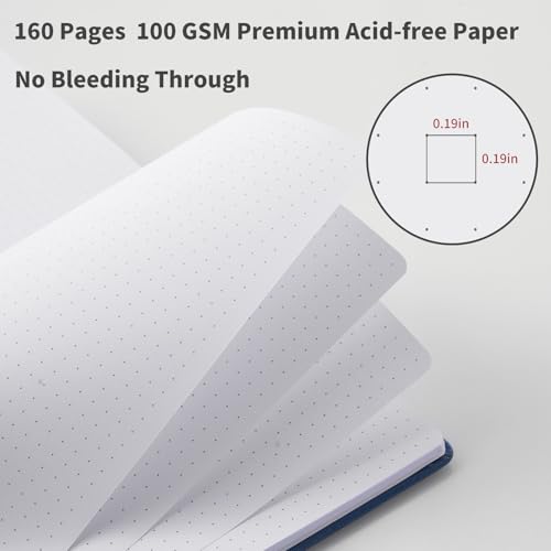 Heture Hardcover Dotted Notebooks, A5 Dotted Journal Notebook for Writing 160 Pages, 8.2 x 5.5 inch, Classic Dotted Notebooks for College/Work/Travel(Blue 3 Pack) - color: Blue, style: Dotted-3 Pack