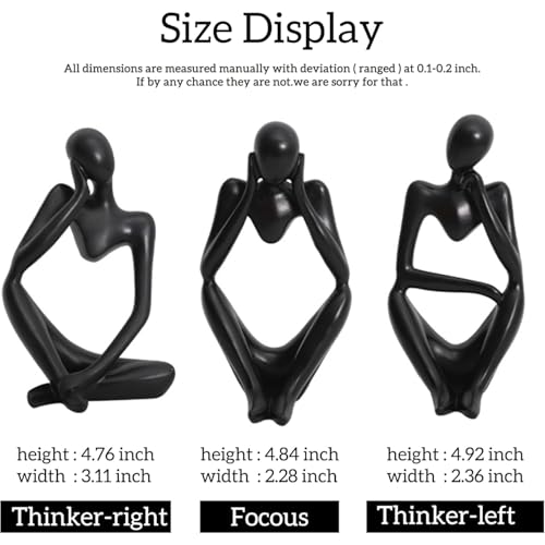 Set of 3 Minimalist Statues, Black Sandstone Figurines, Sitting Zen Pose, Lightweight & Durable Acrylic Gypsum Cement. Suitable for Office, Living Room, and Desk Decoration.