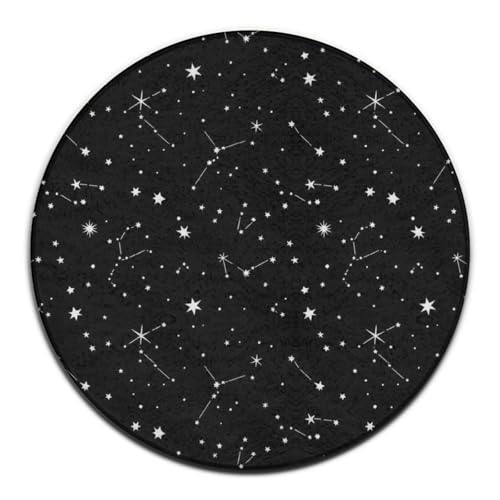 Large Home Decor Mat, Soft Round Yoga Carpet, Non-Slip Machine Washable Kitchen Office Circle Rug Compatible with Zodiac Constellation Galaxy Black Starry Night Stars Glow Dark Midnight - color: Color194, size: 36inch(90cm)