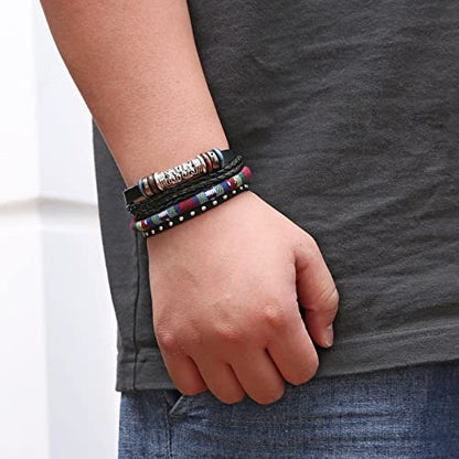 HZMAN Wrap Bracelets Men Women, Hemp Cords Wood Beads Ethnic Tribal Bracelets, Leather Wristbands - style: Ethnic Tribal