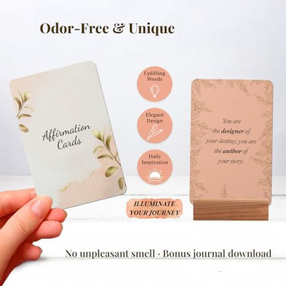 Positive Affirmations for Women – 50 Mindfulness Cards with Wooden Stand & Repeatable Journal (PDF) | Inspirational Self-Care Gift for Women & Men, Perfect Mother’s Day Gift for Mom