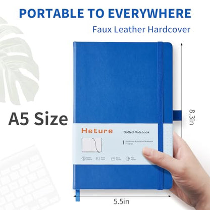 Heture Hardcover Dotted Notebooks, A5 Dotted Journal Notebook for Writing 160 Pages, 8.2 x 5.5 inch, Classic Dotted Notebooks for College/Work/Travel(Blue 3 Pack) - color: Blue, style: Dotted-3 Pack