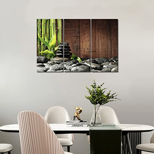 3 Panel Zen Wall Art Bamboo Canvas Green Spa Wooden Background Painting Pictures Print On Canvas Botanical Picture for Modern Decoration Ready To Hang
