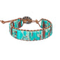 Women Boho Handmade Natural Stone Crystal Leather Bead Wrap Bracelets Collection - style: Blue Agalmatolite 1W