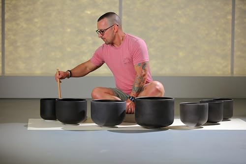 TOPFUND 6-12 inch 432Hz Chakra Set of 7 Black Crystal Singing Bowls with Heavy Duty Carrying Cases and Mallets - color: 432Hz Set of 7 Black Bowls, size: 6-12 inch