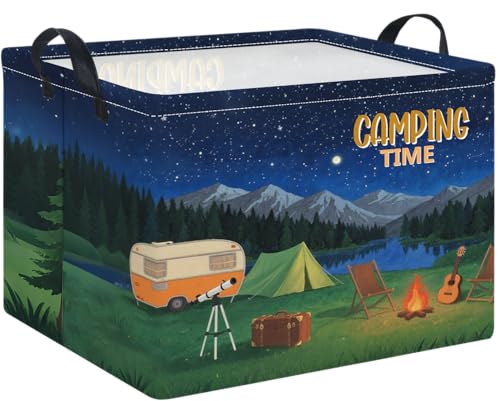 Rectangle Storage Basket with Handles,Collapsible Storage Bin,Books Box,Gift Basket(Camping) - color: Camping