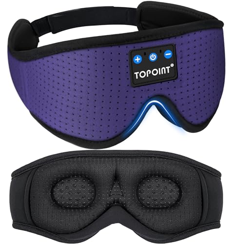 Sleep Mask with Headphones Bluetooth 5.4, TOPOINT 3D Eye Mask Blackout Breath Silk for Side Sleepers Women Men, Sleep Headphones Earphones HD Speaker Microphone for Travel Meditation Gift, CPAP Users - color: Oxygen Indigo