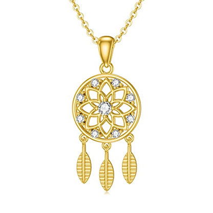 14K Gold Dream Catcher Necklace for Women, Dainty Tree of Life Necklace Birthday Gifts for Girlfriend Wife Mom Her 16+1+1 inch - color: Dream Catcher-Style 2