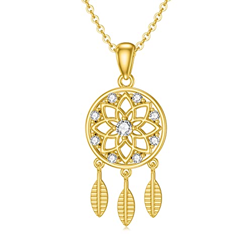 14K Gold Dream Catcher Necklace for Women, Dainty Tree of Life Necklace Birthday Gifts for Girlfriend Wife Mom Her 16+1+1 inch - color: Dream Catcher-Style 2