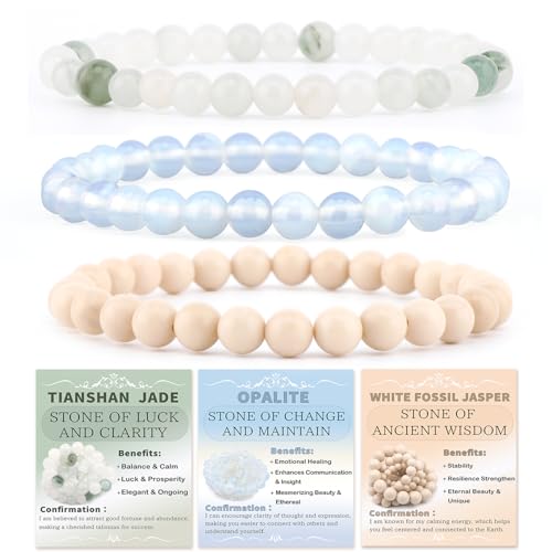 2/3-Pieces 4mm 6mm 8mm Natural Crystal Gemstone – Handmade Reiki Energy Healing Stretch Bracelets Jewelry for Yoga, Meditation, Unisex