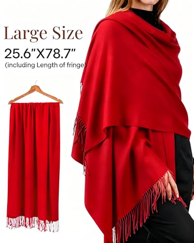 FURTALK Pashmina Shawl Wraps for Women Evening Dresses Blanket Scarves Fashion Scarf Wedding Gifts - color: Red