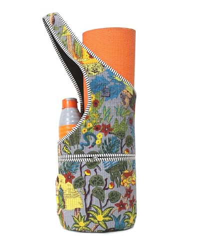 INDIAN CRAFT CASTLE Yoga Mat Bag | Tote Mat Bag | Sling Yoga Tote w/Large Side Pocket & Zipper Pocket | Yoga Mat Carrier Fits Most Size Mats - color: Multi grey