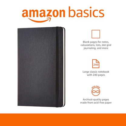 Amazon Basics Classic Blank Notebook, 240 Pages, Hardcover, Black, 5 x 8.25-Inch - size: 1 Pack, style: Unruled
