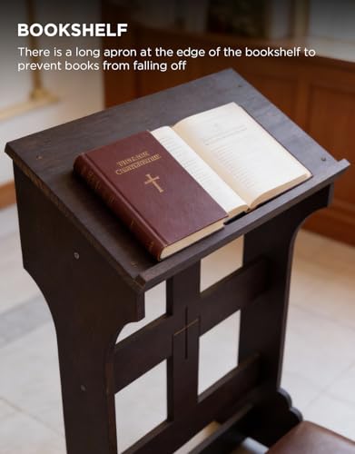 Prayer Bench Kneeler, Solid Pine Wood Kneeling Bench with Cushion for Home and Church, Durable Comfortable Prayer Altar Stool for Catholic Christian Worship