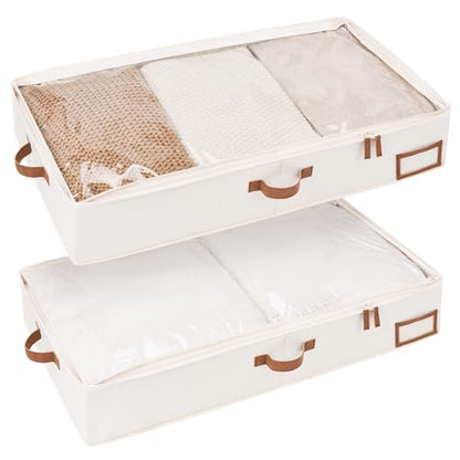 StorageWorks Large Under Bed Storage Containers with Handles and Label Holder, 2 Pack Ultra-thick Fabric Underbed Bins, Closet Organizer for Clothes, Blankets, Sweater