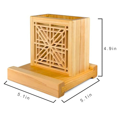 Handmade Hinoki Wood Desk Decor, Japanese Zen Wooden Pen Holder, Handcrafted Office Art, Kumiko Art (White) - color: White