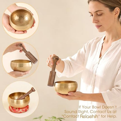 2-Pack Tibetan Singing Bowls Set - 100% Handmade in Nepal, Sound Bowl Meditation Set for Yoga, Chakra Healing, Meditation Gifts, Unique Gifts for Women - color: Red