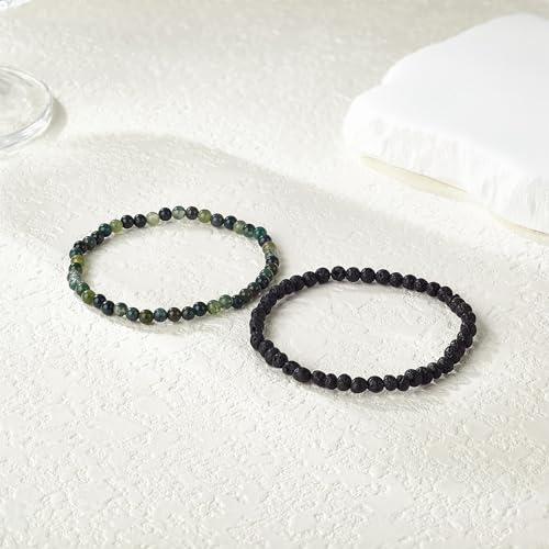 Beaded Bracelets For Women Stone Bracelets For Women Agate Stone Bracelet Natural Bracelet Stone Of Peace Handmade Yoga Stretch Elastic Bracelet - color: Green agate