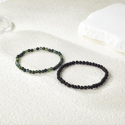 Beaded Bracelets For Women Stone Bracelets For Women Agate Stone Bracelet Natural Bracelet Stone Of Peace Handmade Yoga Stretch Elastic Bracelet - color: Green agate