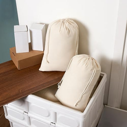 100 Percent Cotton Drawstring Bags, Reusable Quality with Double String, For Pantry Gifts Packing Kitchen Shoes - Pack of 6 (Natural Beige, 10 x 15 Inch) - color: Natural Beige, size: 10 x 15 Inch