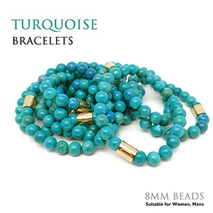Morchic 8mm Genuine Gemstone Stretch Bracelet for Women Men Unisex, Natural Energy Crystal Stone Beads, Classic Simple Design Cuff Birthday Gift 7.5 Inch - color: Turquoise
