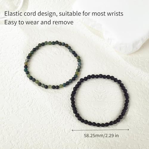 Beaded Bracelets For Women Stone Bracelets For Women Agate Stone Bracelet Natural Bracelet Stone Of Peace Handmade Yoga Stretch Elastic Bracelet - color: Green agate