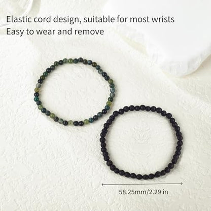 Beaded Bracelets For Women Stone Bracelets For Women Agate Stone Bracelet Natural Bracelet Stone Of Peace Handmade Yoga Stretch Elastic Bracelet - color: Green agate