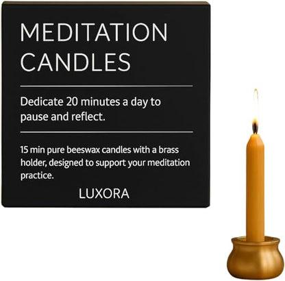 Australian Made 20 Minute Pure Beeswax Mini Meditation Candles, Non Toxic Beeswax Meditation Candle Set with Brass Holder for Intention Setting, Stress Relief, and Daily Meditaiton Mindful Moments - size: Set with Holder (15pcs)