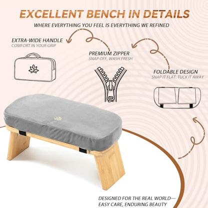 Meditation Bench, Bamboo Meditation Stool, Folding Kneeling Meditation Bench, Seiza Prayer Bench, Prayer Bench with Meditation Cushion, Kneeling Stool(Grey-Bag) - color: Grey-bag
