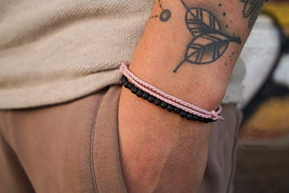 Made by Nami 2 Pcs Boho Surfer Bracelets for Men and Women Waterproof and Adjustable Beach Bracelets for Men and Women Set of 2 Beaded & Braided - color: Lava Beads & Cotton Red