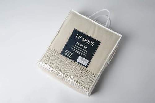 Fringed Mulberry Silk Throw Blanket for Sofa (Whisper White)