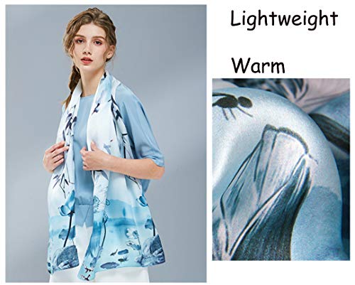 100% Mulberry Silk Long Scarf for Women Large Shawls for Headscarf and Neck- Oblong Hair Wraps with Gift Packed - color: Wash Painting-lotus