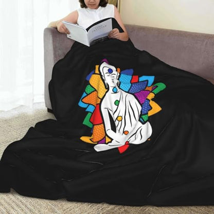 Buddha Chakra Meditation Fleece Blanket 50"x40" Black - Lightweight Plush Fuzzy Cozy Super Soft Warm Throw Blanket for Bed, Sofa, Couch, Travel, Camping - size: 50"x40"