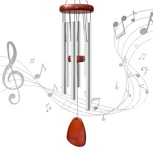 28" Wind Chimes for Outside. Deep Tone Lovely Wind Chimes with 6 Aluminum Tubes Courtyard Decoration. Windchimes Outdoor Create an Enjoyable Atmosphere & Give Mom a Gift(Silver) - color: Silver