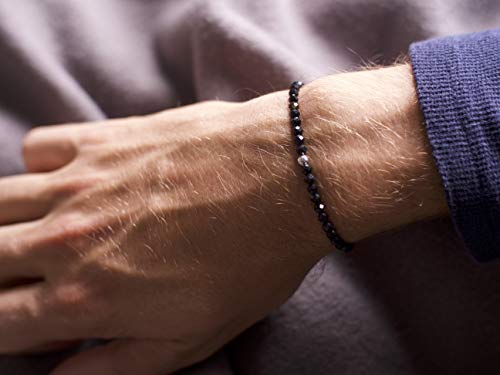BERGERLIN Real natural stone bracelet - Tested and certified in Germany - Genuine bracelets with 925 Sterling silver pearl and faceted pearls - color: Onyx (agate color treated), size: X-Small