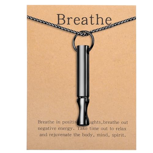Mindfulness Breathing Necklace Stress Relief Pendant Stainless Steel Anxiety Breathe Necklace for Women Men - color: Black