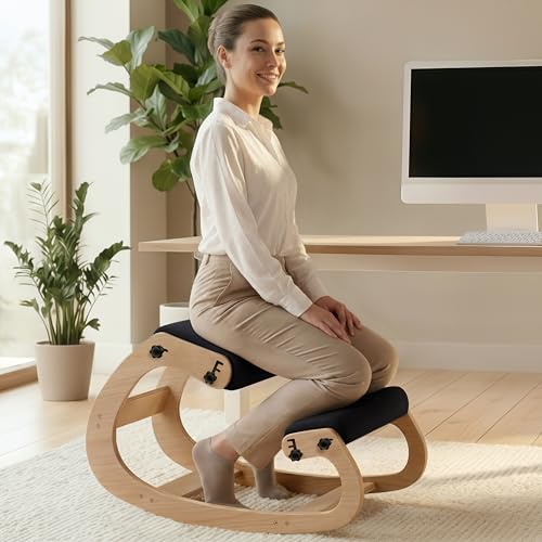 NYPOT Ergonomic Kneeling Chair with Adjustable Seats - Knee Chair for Posture Correction & Kneel Rocking Stool for Desk - Back Pain Relief for Home and Office, Supports 250 pounds - 5 Years Warranty - color: Dusky Black