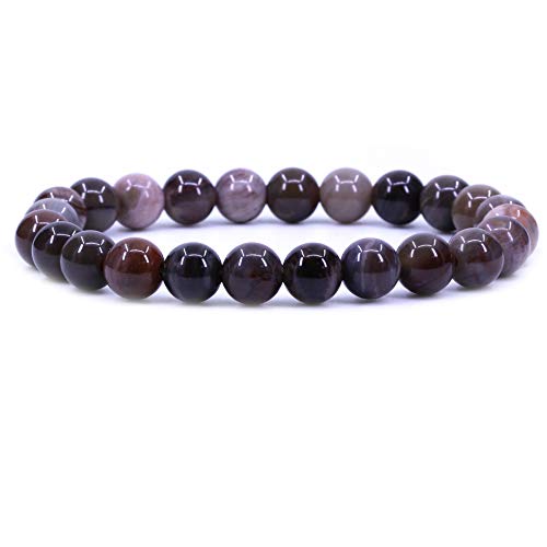 Keleny Gem Semi Precious Gemstones 8mm Natural Quartzite Stone Round Beads Crystal Stretch Bracelet 7 Inch Unisex - color: Brown Petrified Wood Fossil