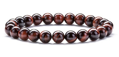Men Women 8mm Natural Stone Lava Rock Diffuser Bracelet Elastic Yoga Agate Beads Bracelet Bangle - color: Red Tiger Eye