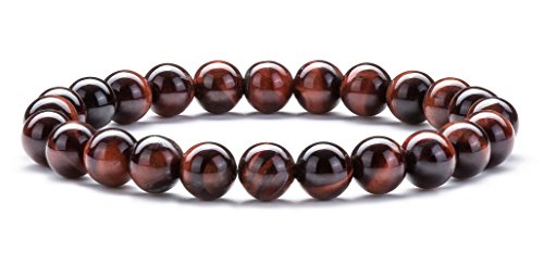 Men Women 8mm Natural Stone Lava Rock Diffuser Bracelet Elastic Yoga Agate Beads Bracelet Bangle - color: Red Tiger Eye
