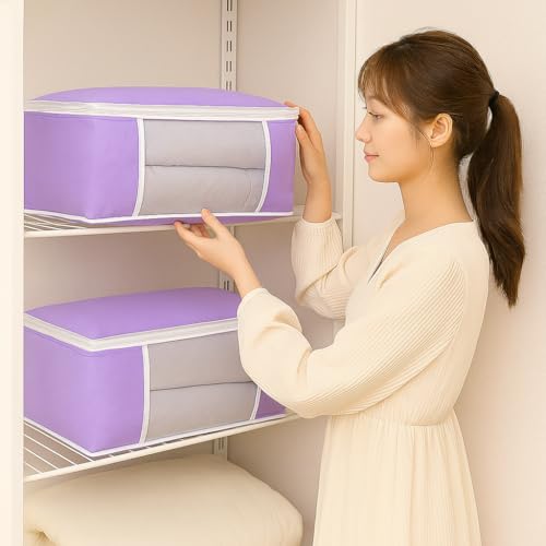 XL Large Capacity Non-Woven Fabric Storage Bag - New Packing Bag for Clothes and Quilts,Purple