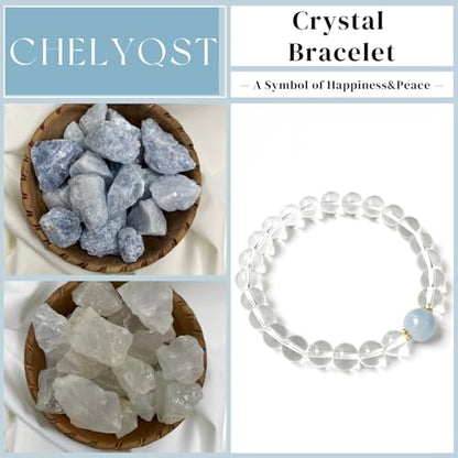Beaded Bracelets for Women,Stretch Healing Crystal Bracelet Natural Stone Gemstone Jewelry Gifts - color: Style E-Clear Quartz&Aquamarine
