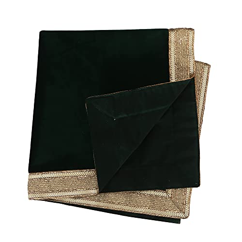 Indian Consigners Green Velvet Cloth with Golden Shinny Border, Namaaz, Muslim Cloth, Aasan, Alter, Altar, Tarot Table Cloth Holy Square Tablecloth
