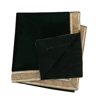 Indian Consigners Green Velvet Cloth with Golden Shinny Border, Namaaz, Muslim Cloth, Aasan, Alter, Altar, Tarot Table Cloth Holy Square Tablecloth