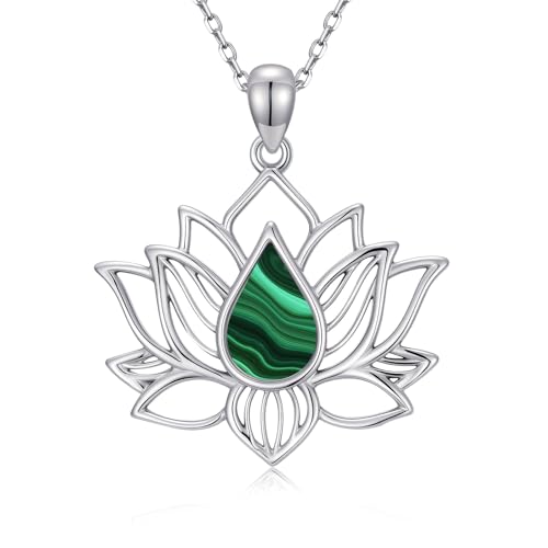 Lotus Necklaces for Women 925 Sterling Silver 7 Chakra/Yin Yang Pendant Necklace Spiritual Lotus Jewelry Birthday Yoga Gifts - style: Malachite-Lotus