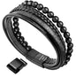 Mens Bead Leather Bracelet, Natural Bead, Steel and Leather Bracelet for Men Christmas Gift Idea