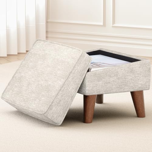 FAGAGA Ottoman Foot Rest, Small Footstool Ottoman with Storage, Modern Foot Stool with Adjustable Lid and Sturdy Wood Legs for Living Room, Bedroom, Couch, Enterway (Beige) - color: Beige, size: 11.8"D x 15.8"W x 11.3"H