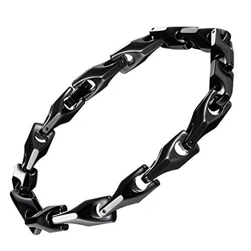 Urban Jewelry Men’s Wheat Link Bracelet Collection – Tungsten Carbide Base, 3-Sided Links, 8.3 Inch, Black, Silver & 24K Gold Plated Variations, Scratch-Resistant, Gift Box - color: Black Tungsten Bracelet