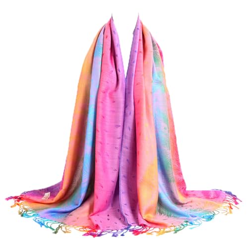 SmilerSmile Colorful Scarf Wraps for Womens Tassel Shawl Wrap - color: 04-peacock/Pink